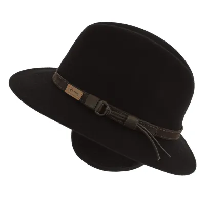 McGofer Traveler Hat with Ear Flaps in Black Wool Felt - Herman  Reference: 7749 | Traclet Hat Shop