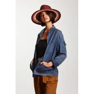 Hampton Raffia Wide-Brimmed Hat Burgundy - Brixton Reference: 7783 | Traclet Hat Shop