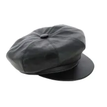 Black leather newsboy cap - newsboy cap shop Reference: 6886 | Chapellerie Traclet