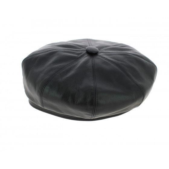 Casquette Gavroche Cuir Noir