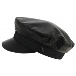 Stewart Black Leather Sailor Cap - Traclet