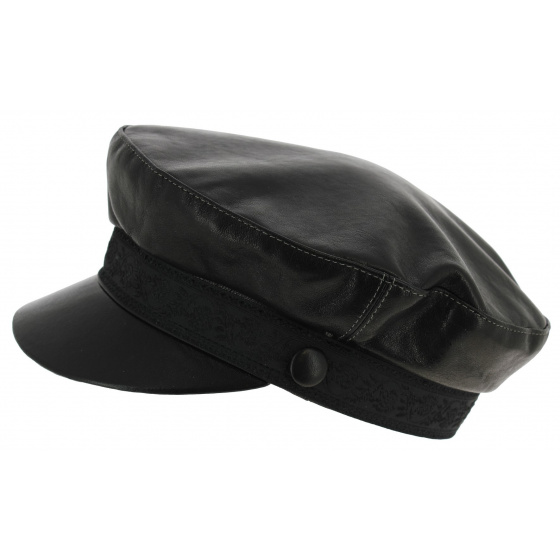 Black Leather Stewart Sailor Cap - Traclet