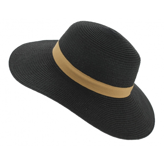 Rhodes Black Paper Straw Wide Brim Hat - Traclet