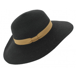 Rhodes Black Paper Straw Wide Brim Hat - Traclet