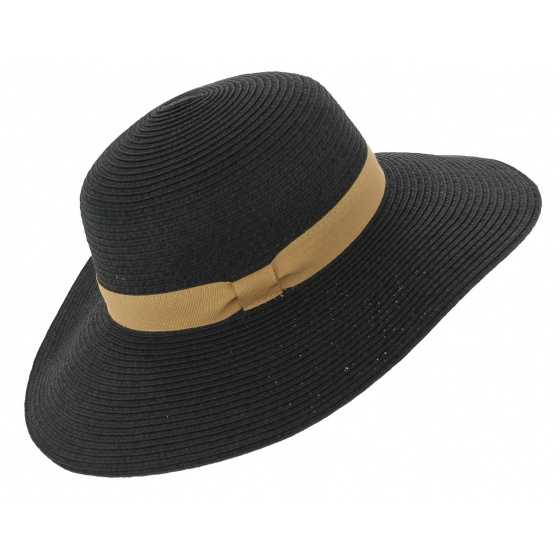 Chapeau Capeline Rhodes Paille Papier Noir - Traclet