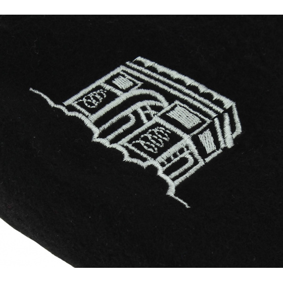 Black Wool Arc de Triomphe Embroidered Beret - Traclet