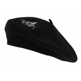 Sacred Heart Embroidery Wool Beret Black - Traclet