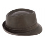 Brown Leather-Look Goody Dust Trilby Hat - Traclet
