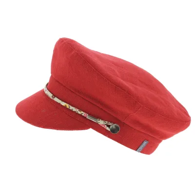 Red Linen Camaret Sailor Cap - Mtm Reference: 8075 | Traclet Hat Shop