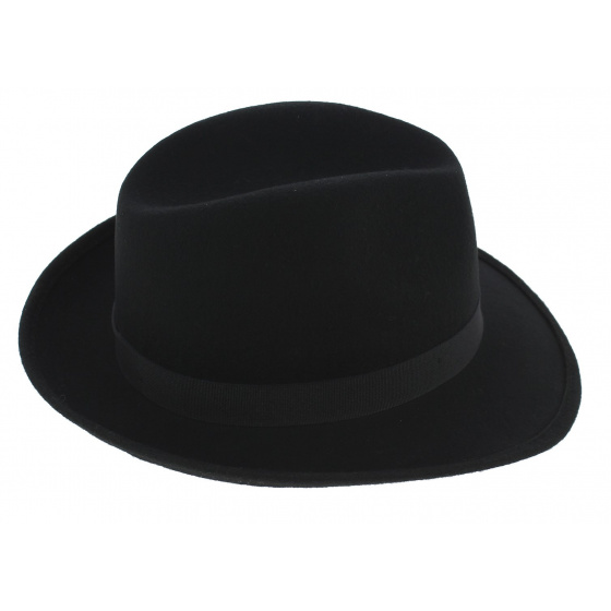 Black Wool Felt Fedora Hat