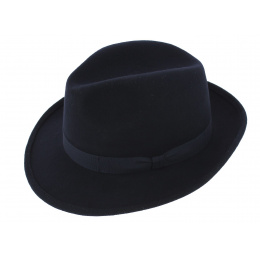 Navy Wool Felt Fedora Hat - Traclet