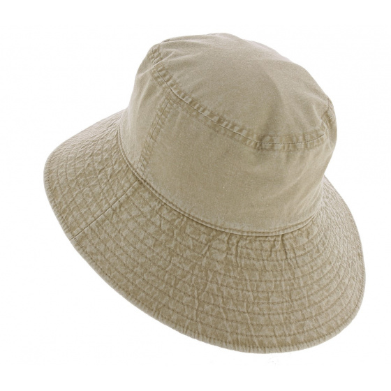 Detente Wide Brim Cotton Beige Bucket Hat - Crambes