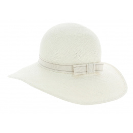 Monique Panama Wide-Brimmed Hat with White Ribbon