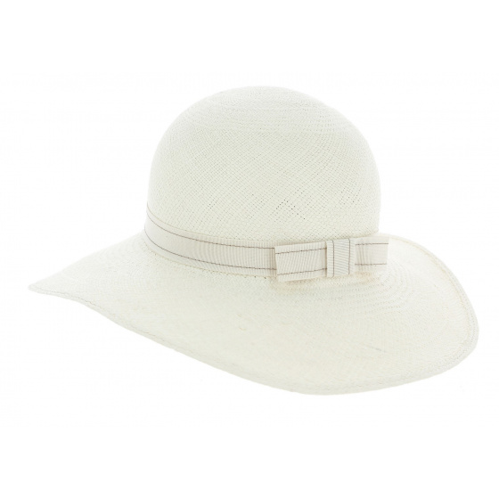 Monique Panama Wide-Brimmed Hat with White Ribbon