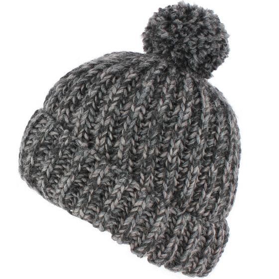 Citrus Beanie with Pompom in heather black