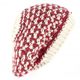Burgundy/Beige Rosa Beret / Beanie - Traclet
