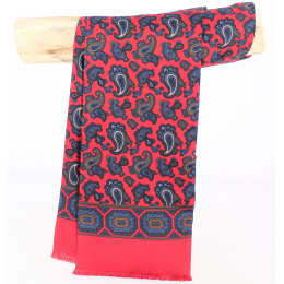 Red Silk Scarf with blue patterns - City Sport