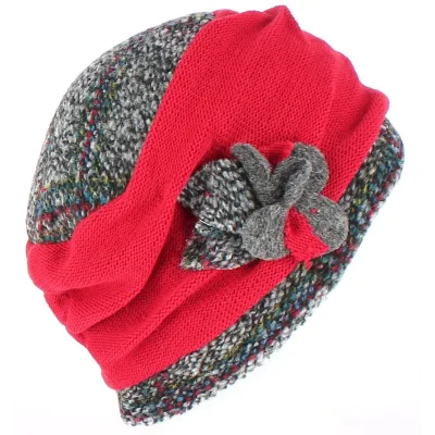 Toque Ethel Laine Rouge/Grise - Traclet Reference : 1619 | Chapellerie Traclet
