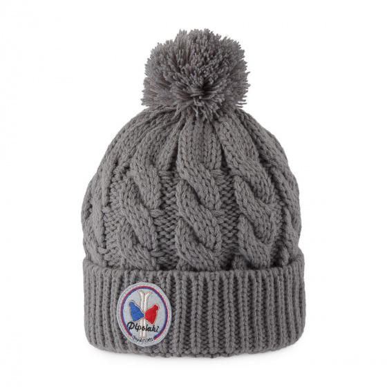 Gray Kids' Pompom Beanie Alpina - Pipolaki