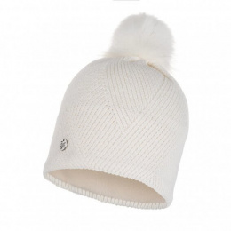 Disa White Pompom Beanie - Buff
