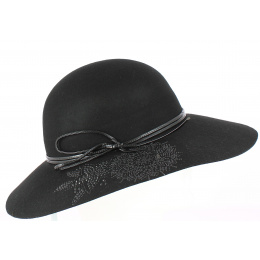Black Wool Electre Wide-Brimmed Hat - TRACLET