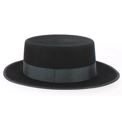 Black wool felt straw hat made in france- Traclet