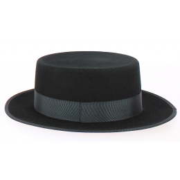 Black wool felt straw hat made in france- Traclet