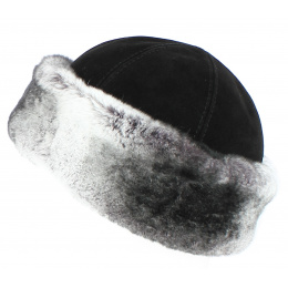 Aksinya Leather & Rabbit Fur Hat Black - Traclet