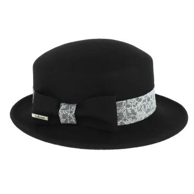 Black Emeline Hat with White Lace Print - Traclet Reference: 8459 | Traclet Hatters