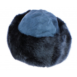 Toque Ivanova Cuir & Fausse Fourrure Bleu - Traclet