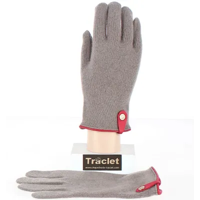 Seville Tactile Gloves in Wool & Cashmere Taupe/Red - Traclet Reference: 8516 | Traclet Hatters