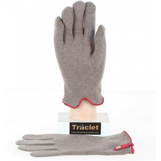 Seville Tactile Gloves in Wool & Cashmere Taupe/Red - Traclet