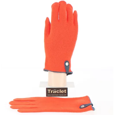 Seville Touchscreen Wool & Cashmere Gloves Orange/Navy - Traclet Reference: 8520 | Chapellerie Traclet