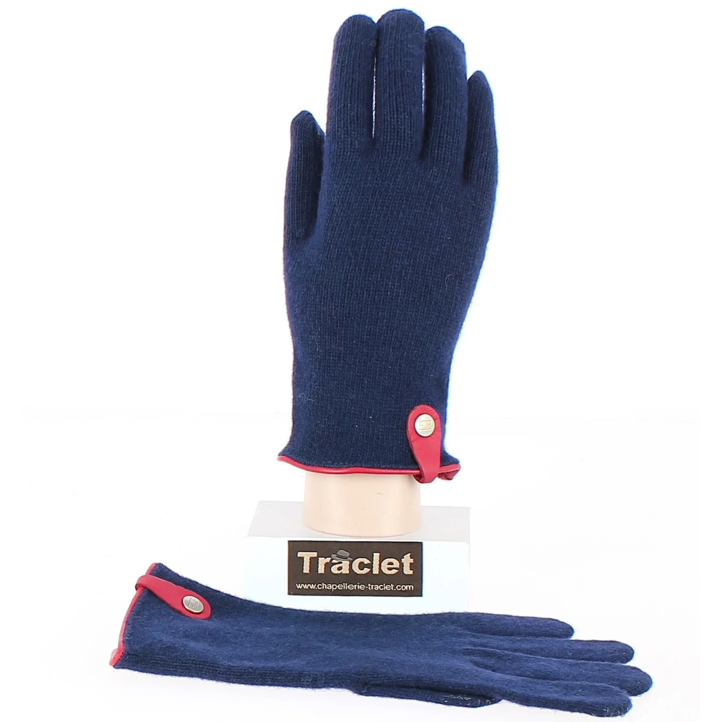 Gants Tactiles Séville Laine & Cachemire Marine/Rouge- Traclet Reference : 8521 | Chapellerie Traclet