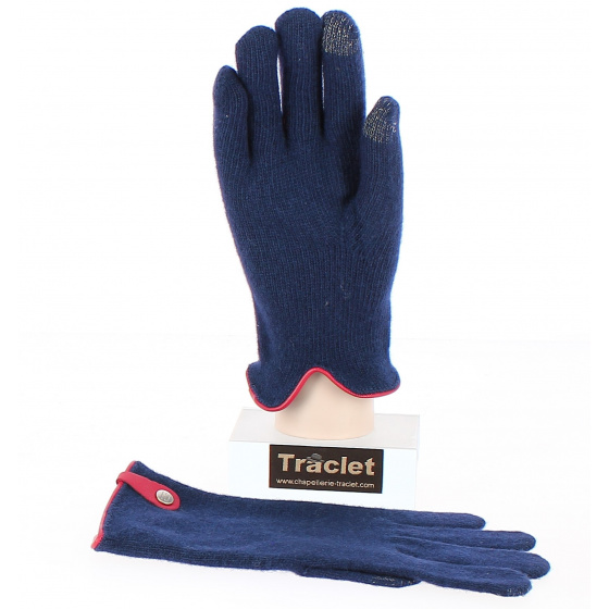 Gants Tactiles Séville Laine & Cachemire Marine/Rouge- Traclet
