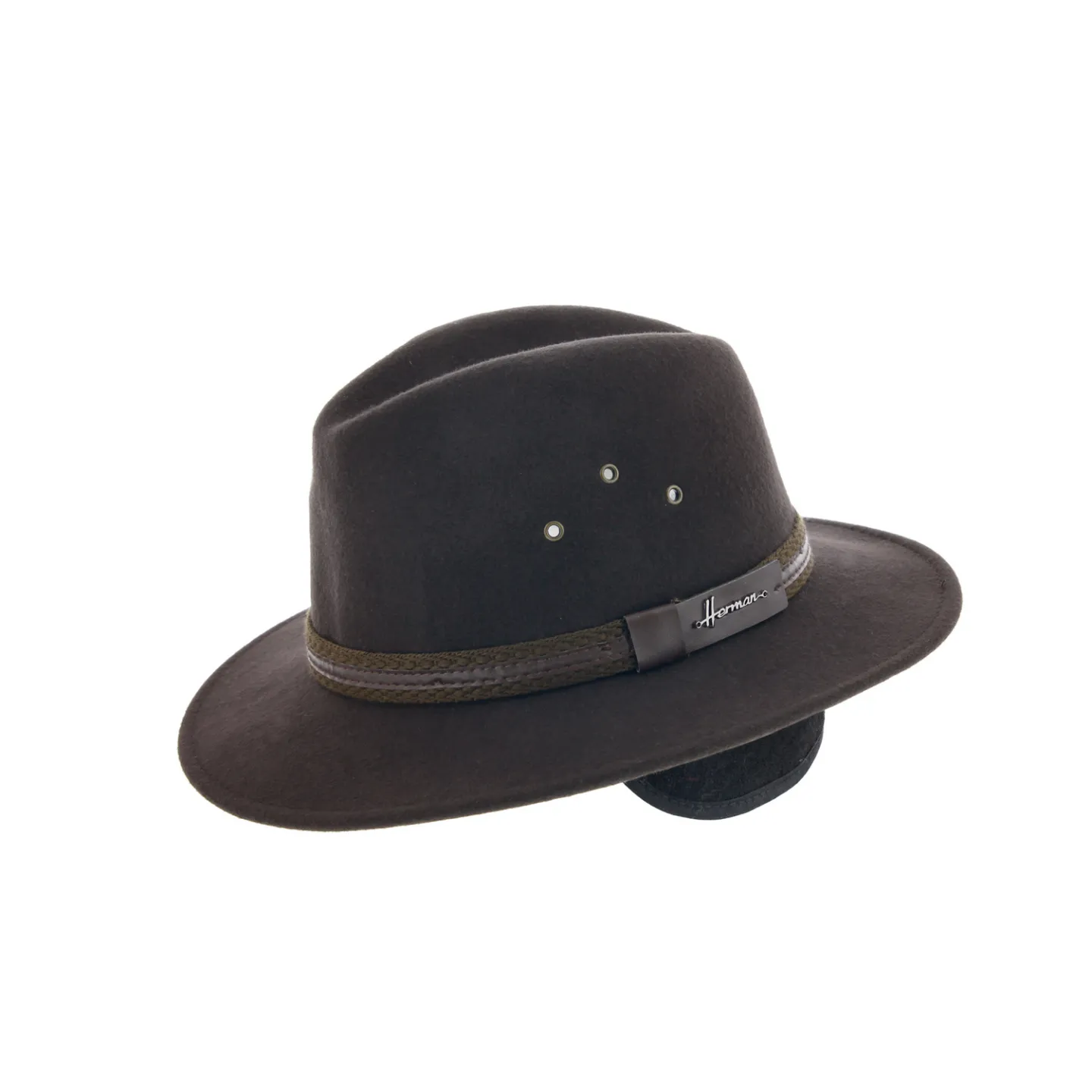 Chapeau Traveller Mac Eye Cache-Oreilles Feutre Laine Marron - Herman Reference : 8543 | Chapellerie Traclet
