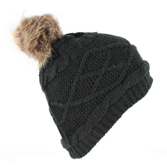 Black Victoria Pom Pom Beanie - Traclet