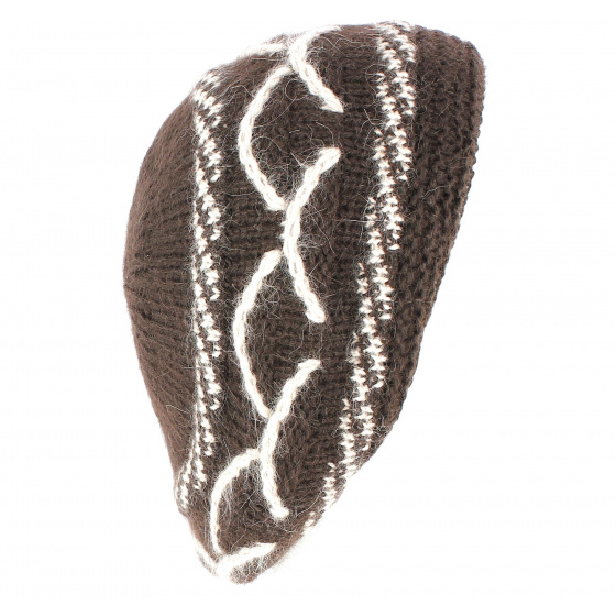 Lecce Brown Angora Knit Beret / Beanie - Traclet