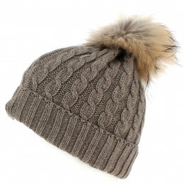 Brown Lanette Pom Pom Beanie - Traclet