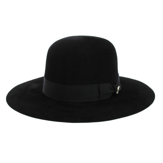 Black Lise Rabbit Felt Wide-Brimmed Hat - Fléchet