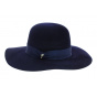 Lyne Wide Brim Hat in Navy Blue Rabbit Felt - Fléchet