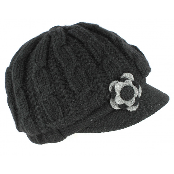 Angele Newsboy Cap Black Knit - Traclet