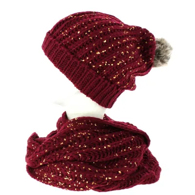 Burgundy sequined snood beanie TRACLET Reference: 8664 | Chapellerie Traclet