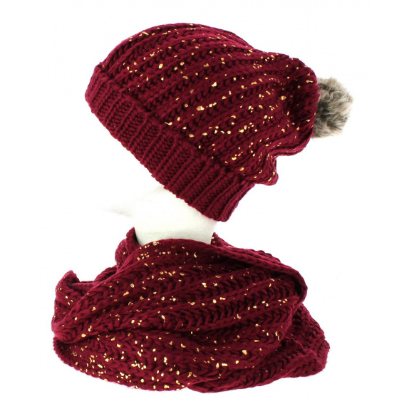 Burgundy sequined snood beanie TRACLET