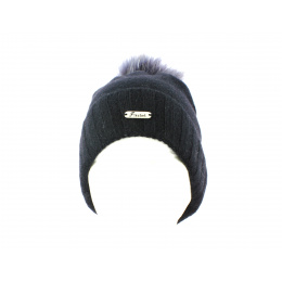 Black/Gray-Fur Pompon Hat