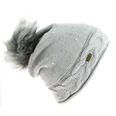 Bonnet Ramona Pompon Strass Gris - Traclet Reference : 8831 | Chapellerie Traclet