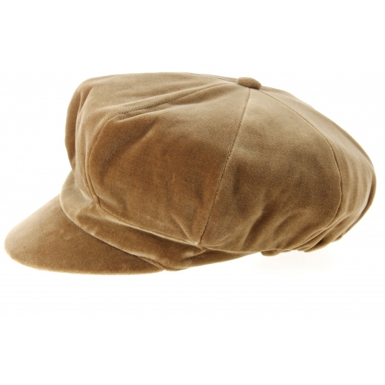 Lucile Camel Velvet Newsboy Cap - Traclet