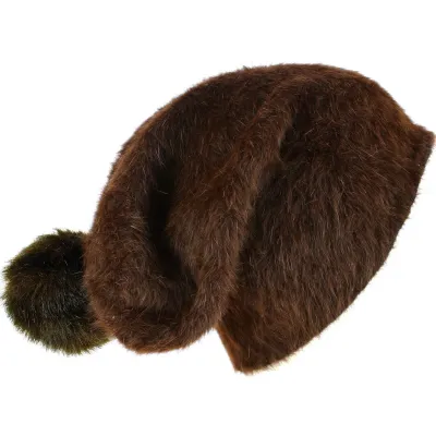 Brown Venice Angora Long Beanie with Pompom - Traclet Reference: 8868 | Traclet Hat Shop