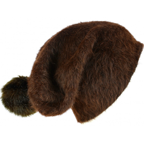 Brown Venice Angora Long Beanie with Pompom - Traclet