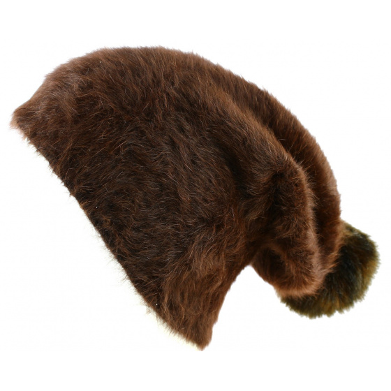 Bonnet Long Venice Angora Marron à Pompon- Traclet  Bonnet Long Venice Angora Marron à Pompon- Traclet